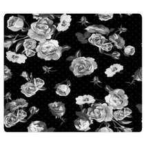 Vintage Monochrome Roses Pattern Rugs 62941844