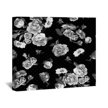 Vintage Monochrome Roses Pattern Wall Art 62941844