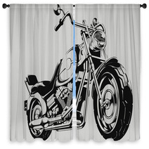 Vintage Motorcycle Vector Silhouette Window Curtains 90800890
