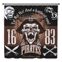 Vintage Pirate Labels Or Design Elements With Retro Textures Bath Decor 113888037