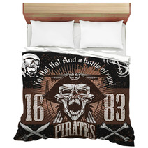 Vintage Pirate Labels Or Design Elements With Retro Textures Bedding 113888037