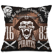 Vintage Pirate Labels Or Design Elements With Retro Textures Pillows 113888037