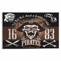 Vintage Pirate Labels Or Design Elements With Retro Textures Rugs 113888037