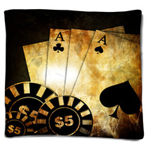 Vintage Playing Cards On A Dark Background With Some Poker Chips Blankets 8872864