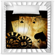 Vintage Playing Cards On A Dark Background With Some Poker Chips Nursery Decor 8872864