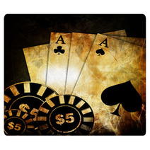 Vintage Playing Cards On A Dark Background With Some Poker Chips Rugs 8872864