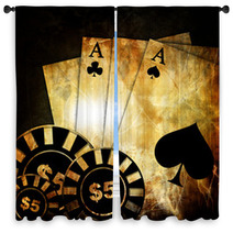 Vintage Playing Cards On A Dark Background With Some Poker Chips Window Curtains 8872864