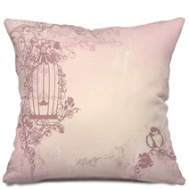 Vintage Rose Garden With Open Cage And Bird Pillows 67872897