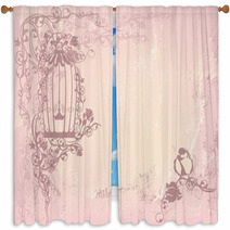 Vintage Rose Garden With Open Cage And Bird Window Curtains 67872897