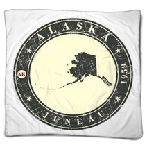 Vintage Stamp With Map Of Alaska Blankets 123864688