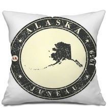 Vintage Stamp With Map Of Alaska Pillows 123864688