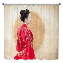 Vintage Style Portrait Of A Woman In Red Kimono Bath Decor 63613796