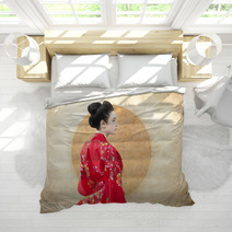 Vintage Style Portrait Of A Woman In Red Kimono Bedding 63613796