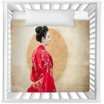 Vintage Style Portrait Of A Woman In Red Kimono Nursery Decor 63613796