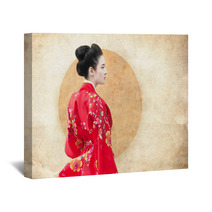 Vintage Style Portrait Of A Woman In Red Kimono Wall Art 63613796