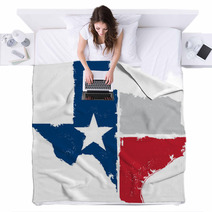 Vintage Texas State Map And Flag Artwork Blankets 60892648