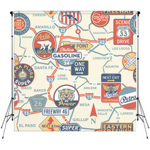 Vintage Vector Road Map With Signboards - Seamless Pattern Backdrops 49275451