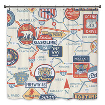 Vintage Vector Road Map With Signboards - Seamless Pattern Bath Decor 49275451