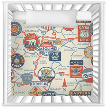 Vintage Vector Road Map With Signboards - Seamless Pattern Nursery Decor 49275451