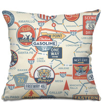 Vintage Vector Road Map With Signboards - Seamless Pattern Pillows 49275451