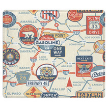 Vintage Vector Road Map With Signboards - Seamless Pattern Rugs 49275451