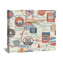 Vintage Vector Road Map With Signboards - Seamless Pattern Wall Art 49275451