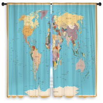 VINTAGE WORLD MAP Window Curtains 91594671