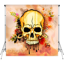 Vintge Style Grungy Skull Print Retro Background Backdrops 135147853