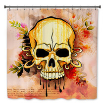 Vintge Style Grungy Skull Print Retro Background Bath Decor 135147853
