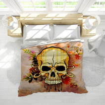 Vintge Style Grungy Skull Print Retro Background Bedding 135147853