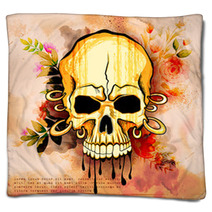 Vintge Style Grungy Skull Print Retro Background Blankets 135147853