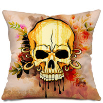 Vintge Style Grungy Skull Print Retro Background Pillows 135147853