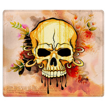Vintge Style Grungy Skull Print Retro Background Rugs 135147853