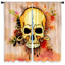 Vintge Style Grungy Skull Print Retro Background Window Curtains 135147853