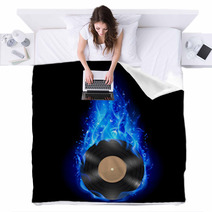 Vinyl Disc In Blue Fire. Blankets 62626884