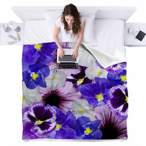 Violet And Blue Variegated Floral Ornament Blankets 68083509