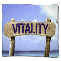 Vitality Sign With A Beach On Background Blankets 73740808