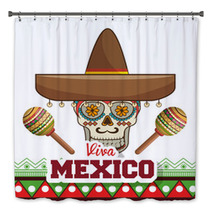 Viva Mexico Poster Celebration Vector Illustration Design Bath Decor 130573351