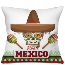 Viva Mexico Poster Celebration Vector Illustration Design Pillows 130573351