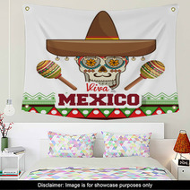 Viva Mexico Poster Celebration Vector Illustration Design Wall Art 130573351