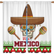 Viva Mexico Poster Celebration Vector Illustration Design Window Curtains 130573351