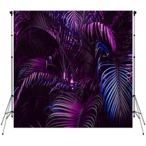 Vivid Purple Palm Leaves Pattern Blue Gradient Colored Filter Creative Layout Toned Horizontal Backdrops 198799595
