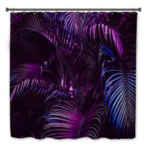 Vivid Purple Palm Leaves Pattern Blue Gradient Colored Filter Creative Layout Toned Horizontal Bath Decor 198799595