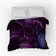Vivid Purple Palm Leaves Pattern Blue Gradient Colored Filter Creative Layout Toned Horizontal Bedding 198799595