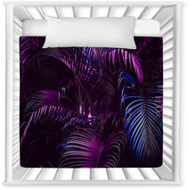 Vivid Purple Palm Leaves Pattern Blue Gradient Colored Filter Creative Layout Toned Horizontal Nursery Decor 198799595