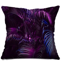 Vivid Purple Palm Leaves Pattern Blue Gradient Colored Filter Creative Layout Toned Horizontal Pillows 198799595