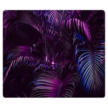 Vivid Purple Palm Leaves Pattern Blue Gradient Colored Filter Creative Layout Toned Horizontal Rugs 198799595