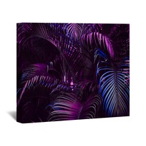 Vivid Purple Palm Leaves Pattern Blue Gradient Colored Filter Creative Layout Toned Horizontal Wall Art 198799595