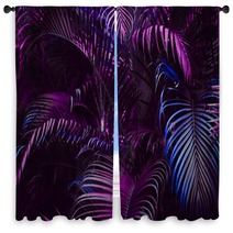 Vivid Purple Palm Leaves Pattern Blue Gradient Colored Filter Creative Layout Toned Horizontal Window Curtains 198799595