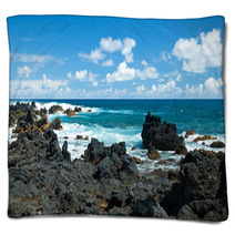 Volcano Rocks On Beach At Hana On Maui Hawaii Blankets 65048637